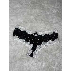 NWT Victoria’s Secret Black White Polka Dot Lace Cheeky S 2014 Bow